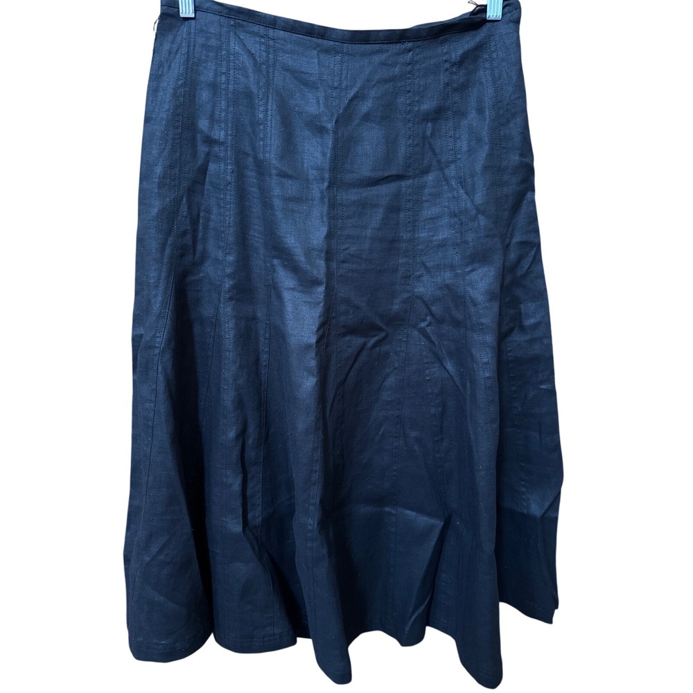 Style & Co Womens Black 100% Linen A-Line Midi Skirt Size 12 Panelled Casual